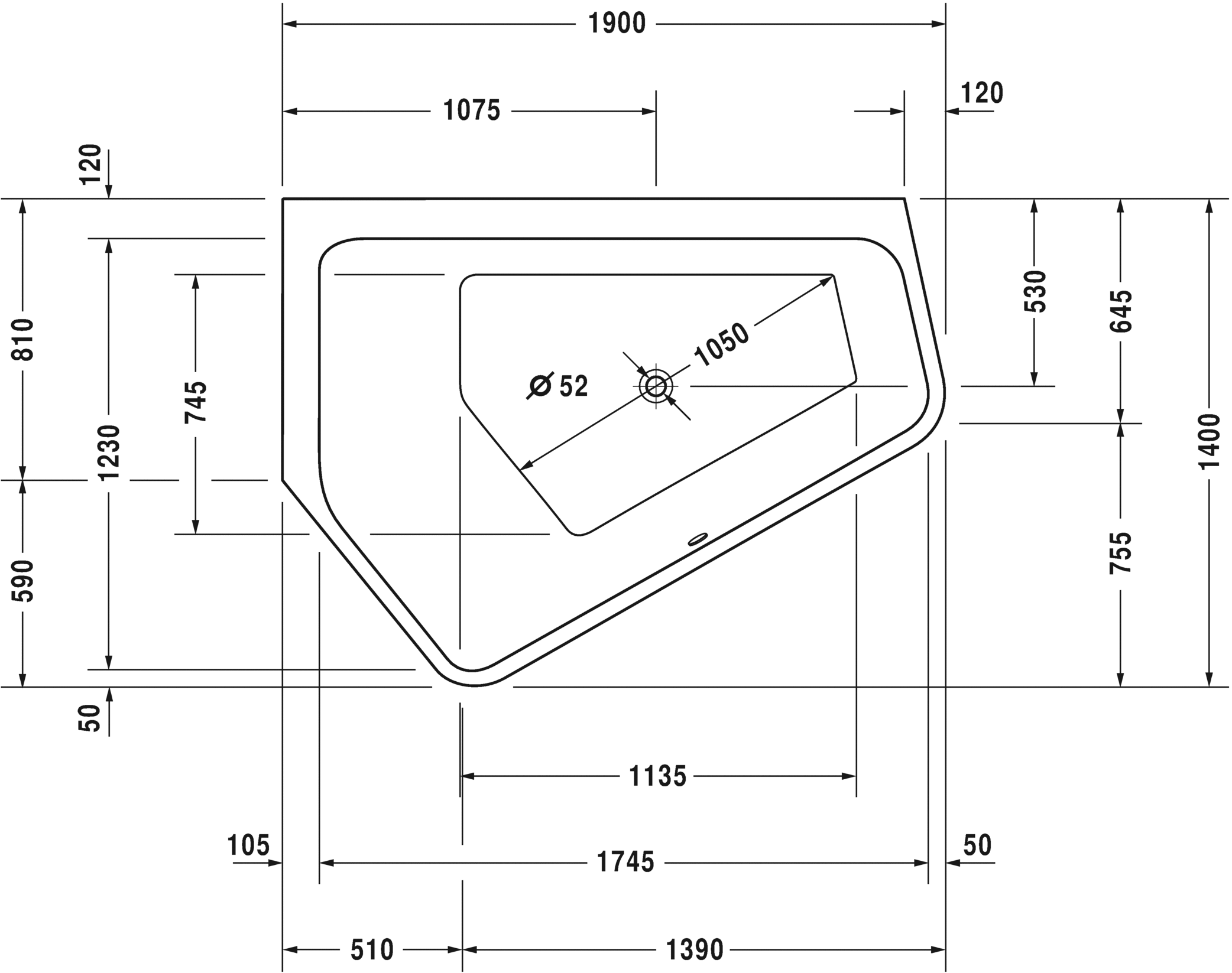 Акриловая ванна Duravit Paiova 5 700392000000000 1900 х 1400 c двумя разными наклонами спинки, встраиваемая, угловая, белая