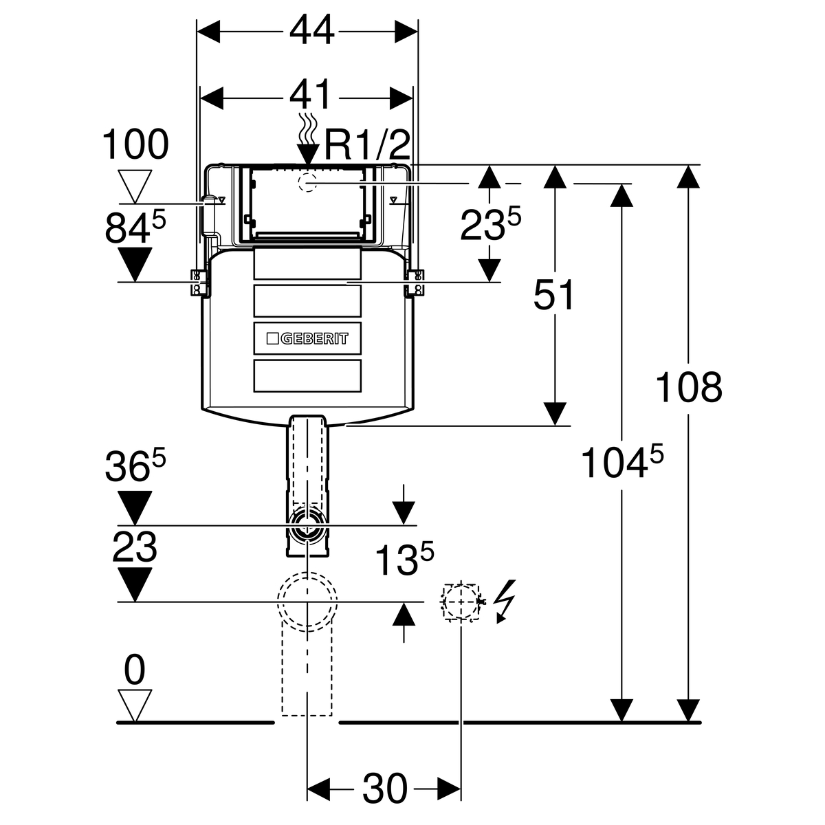 Смывной бачок скрытого монтажа Geberit 109.300.00.5 UP320 для приставного унитаза