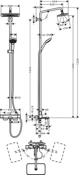 Душевая система Нansgrohe Croma E Showerpipe 280 1jet 27687000 хром