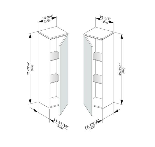 Шкаф средний подвесной KEUCO EDITION 400 31720 380002 петли справа, 2 стеклянные полки, корпус/фасад структурный лак, белый