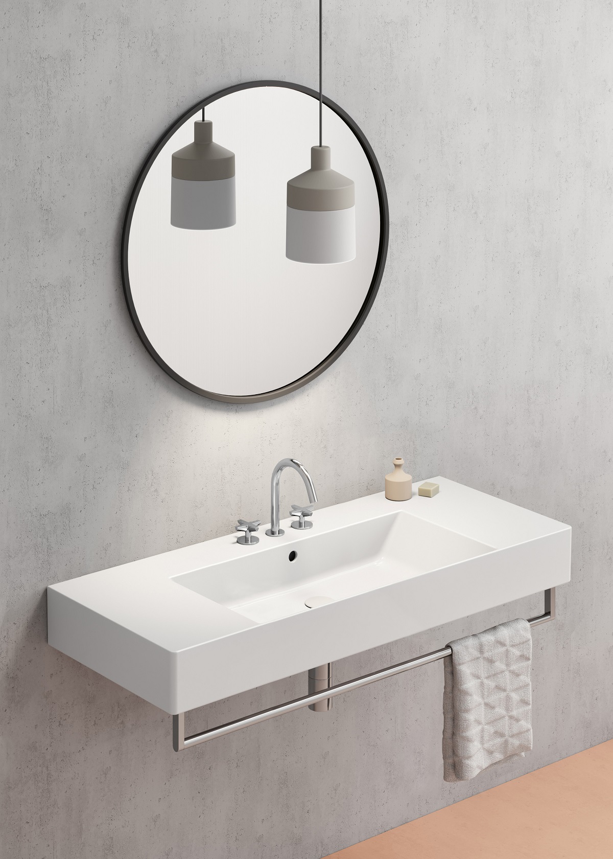 Раковина накладная/подвесная GSI KUBE X 9452111 1200 мм х 470 мм, с 1 отверстием под смеситель, с переливом, без крепежа, цвет Белый глянцевый