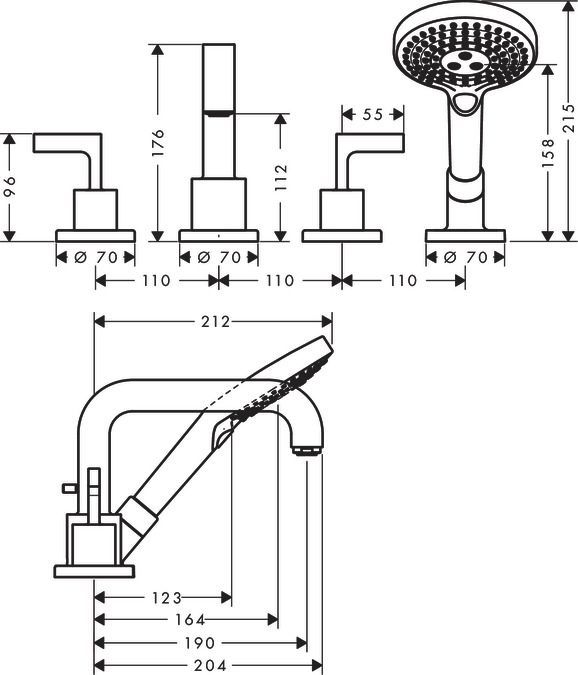 Смеситель для ванны Axor Citterio 39454000 на 4 отверстия, монтаж на плитку хром