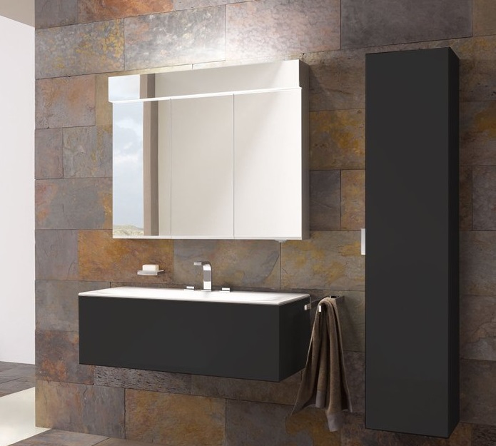 Шкаф - пенал высокий подвесной KEUCO EDITION 11 31330 140001 петли слева, 4 стеклянные полки, корпус матовый лак/фасад глянцевое стекло, трюфель