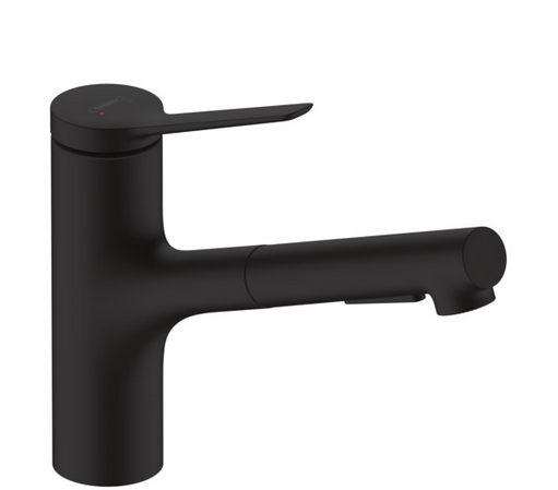 Смеситель однорычажный для кухни с вытяжным душем HANSGROHE ZESIS M34 2 JET 74800670 150 мм, чёрный матовый