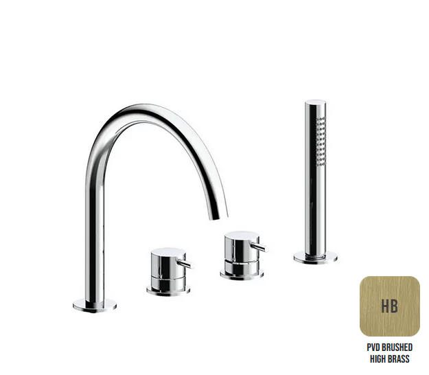 Двухвентильный смеситель для ванны с выдвижным душем ALMAR WASH BASIN E214006.HB излив 221 мм, цвет High Brass