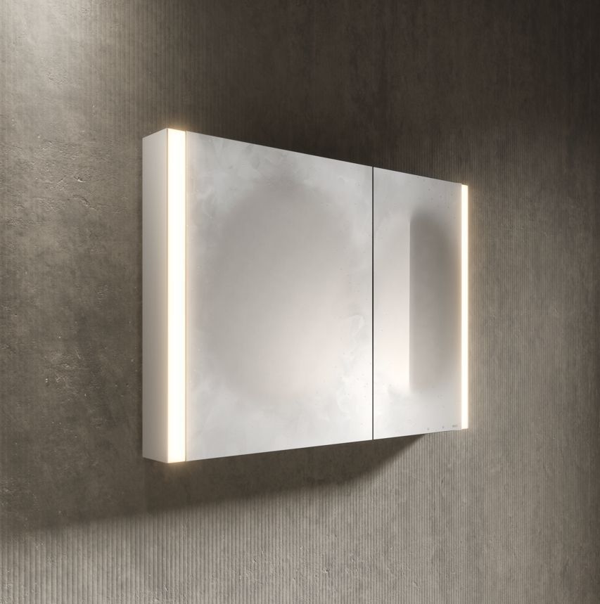 Зеркальный шкаф с подсветкой для настенного монтажа KEUCO Somaris 14503 512100 127 мм х 1000 мм х 710 мм, с 2 поворотными дверцами, цвет корпуса Белый матовый