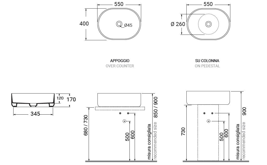 Раковина накладная овальная GSI AltaCeramica AC30236 550 × 400 мм, без отверстия под смеситель, цвет под черный мрамор Marbled black