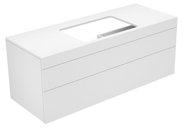 Тумба подвесная под раковину KEUCO EDITION 400 31573 140000 без отверстия под смеситель, с двумя выдвижными фронтами, корпус структурный лак/фасад глянцевое стекло, трюфел