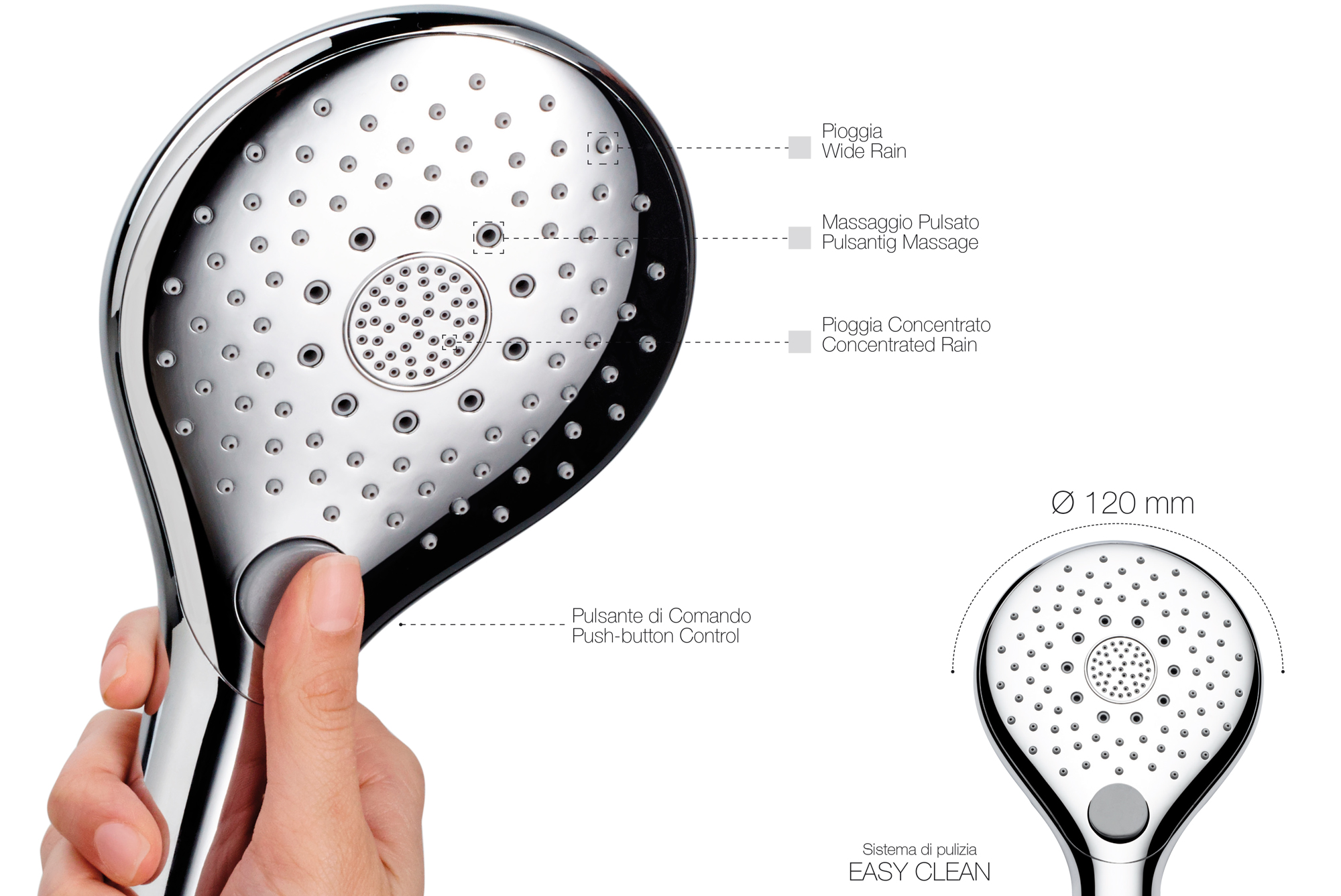 Душевой комплект Bossini Syncronia C12033.030 с лейкой, шлангом и держателем, Хром