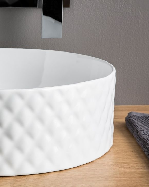 Раковина круглая накладная ARTCERAM QUADRO OSL009 01 00 440 мм х 440 мм, без отверстия под смеситель, без перелива, белый глянцевый