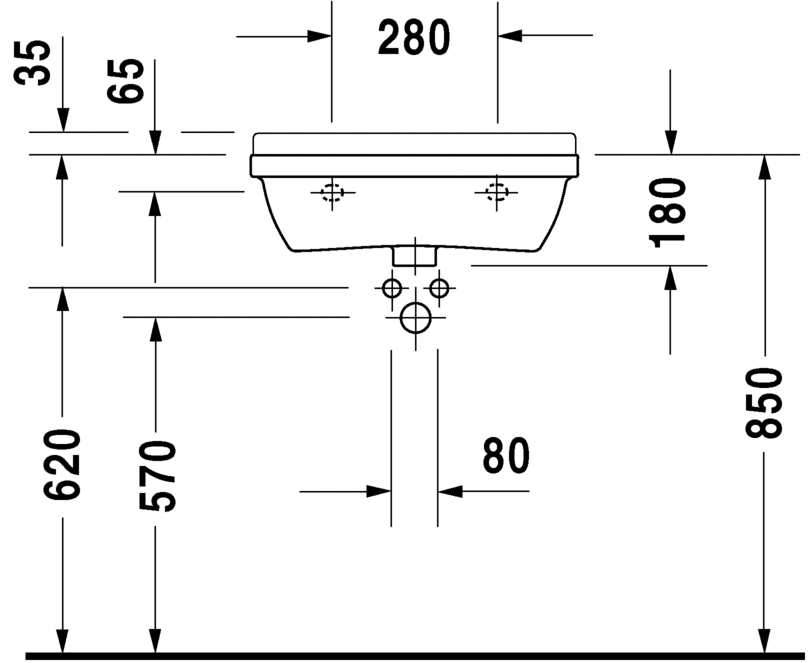 Раковина подвесная Duravit Starck 3 03015500001 с одним отверстием под смеситель, с переливом, с покрытием WonderGliss,  белая