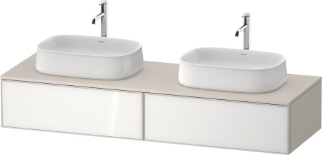 Тумба подвесная под две раковины DURAVIT ZENCHA ZE4815B64830000 550 мм х 1600 мм х 281 мм, с 2 выдвижными ящиками, белое стекло/серо-коричневый суперматовый