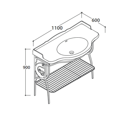 Напольная металлическая консоль для раковины GLOBO PAESTUM PA036 610 мм х 1030 мм х 810 мм, состаренный металл (изделие снято с производства)