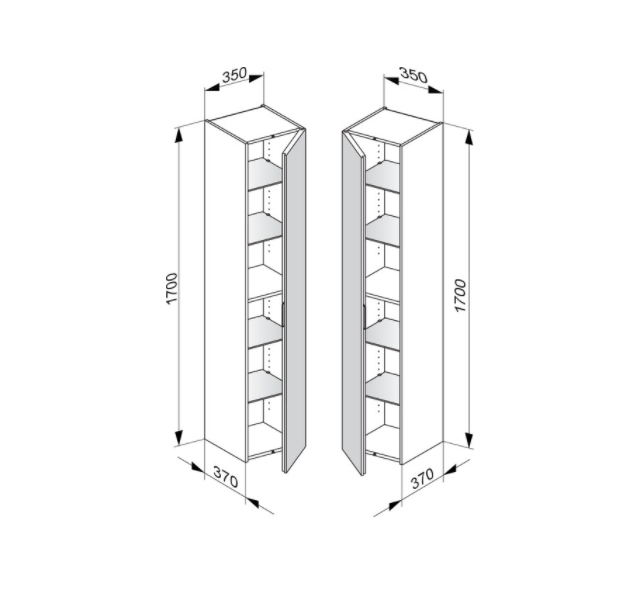 Шкаф - пенал высокий подвесной KEUCO EDITION 11 31330 270001 петли слева, 4 полки, корпус матовый лак/фасад матовое стекло, белый