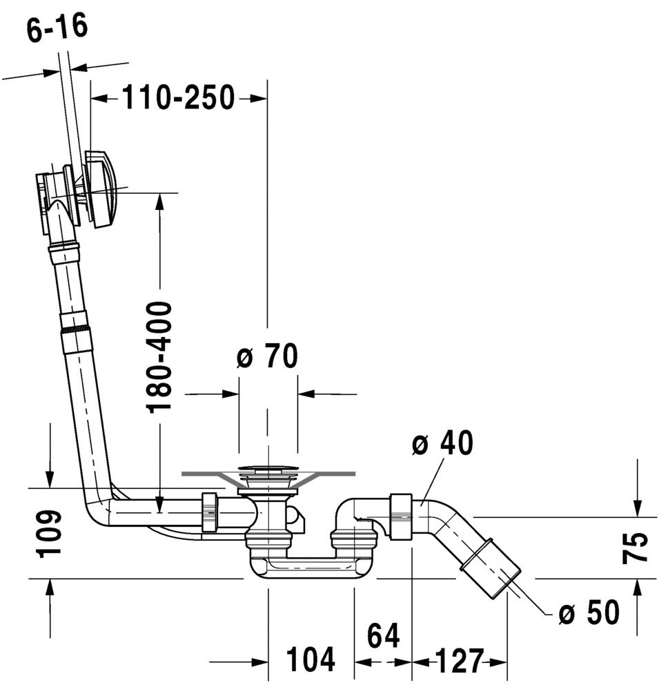 Комплект слива-перелива Duravit D-Code 790225000001000 хром