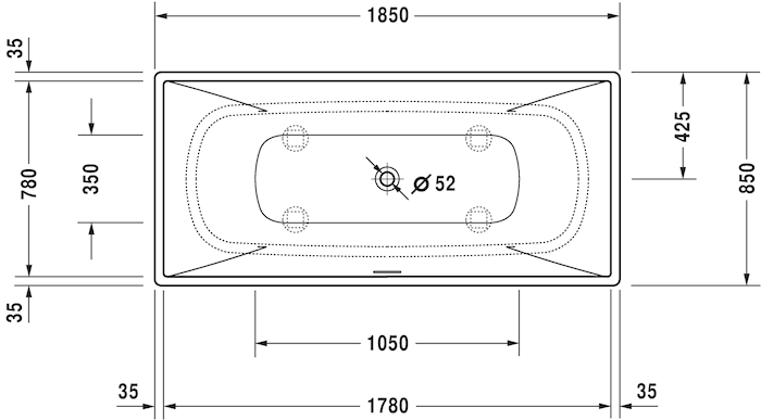 Ванна из композитного материала отдельно стоящая Duravit DuraSquare 700430000000000 1850 х 850
