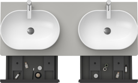 Тумба подвесная под две раковины DURAVIT D-Neo DE4950B0707 1400 мм х 550 мм, с 2 выдвижными ящиками и открытой полкой, бетонно-серый матовый
