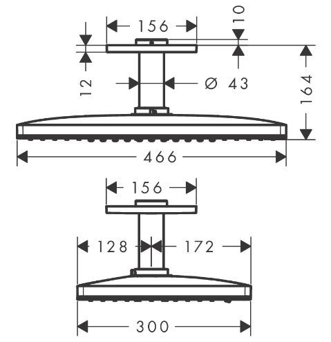 Верхний душ с потолочным держателем Hansgrohe Rainmaker Select 460 3jet 24006600 Хром/Чёрный