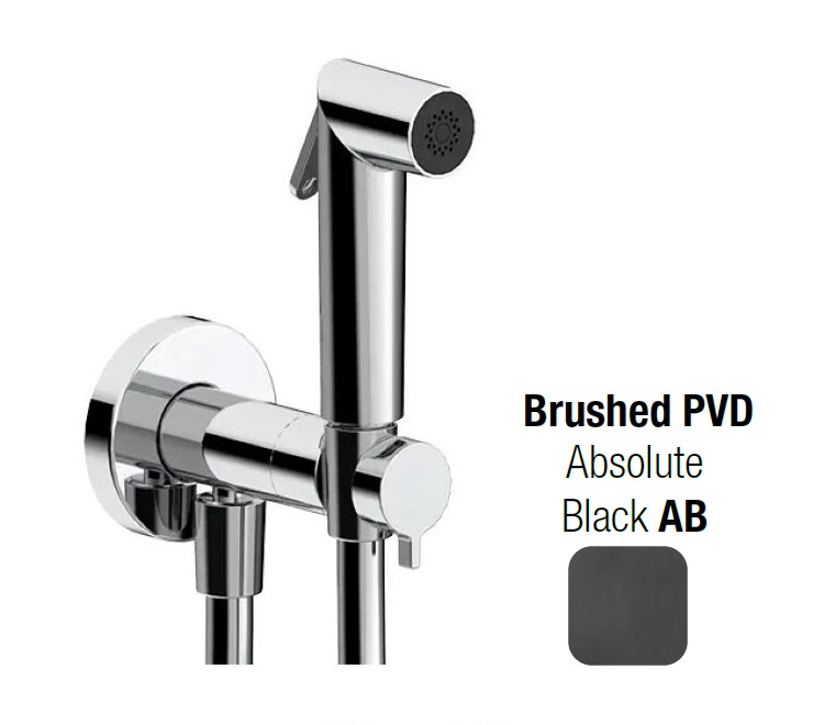 Гигиенический душ  ALMAR  SHUT OFF   E136013.AB   внешняя часть:  смеситель  с прогрессивным картриджем, шланг 120 см,  лейка Athena,  латунь, цвет Absolut Black