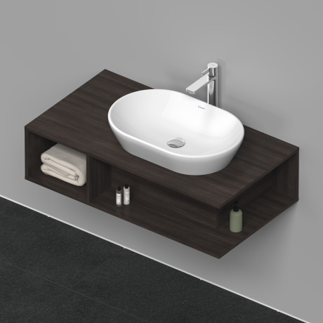 Тумба подвесная под раковину справа DURAVIT D-Neo DE495905353 1000 мм х 550 мм, с открытой боковой полкой слева и консолью, каштан тёмный
