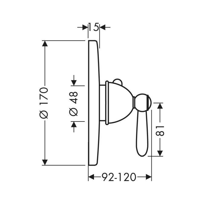 РАСПРОДАЖА Термостат для душа с рычаговой рукояткой AXOR Carlton 17712000 наружная часть Highflow, на 1 отверстие, хром