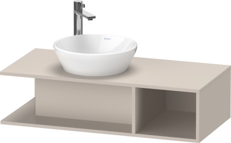 Тумба подвесная под раковину слева DURAVIT D-Neo DE491909191 1000 мм х 480 мм, с открытой боковой полкой справа и консолью, серо-коричневый матовый