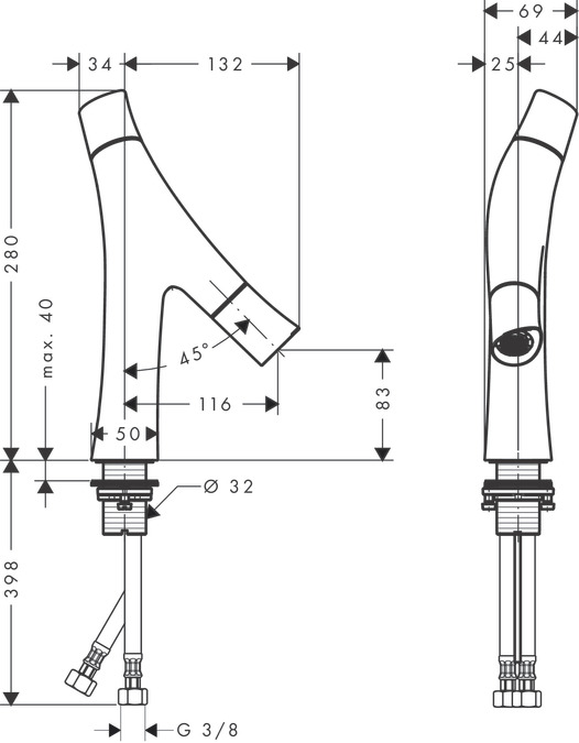 Смеситель для раковины AXOR Starck Organic 12011000 Хром