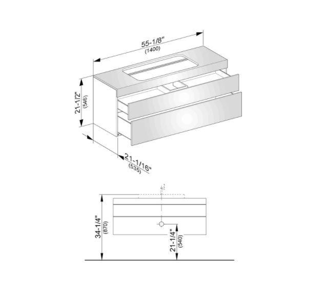 Тумба подвесная под раковину KEUCO EDITION 11 31583 380000 без отверстия под смеситель, с двумя выдвижными фронтами, корпус/фасад структурный лак, белая