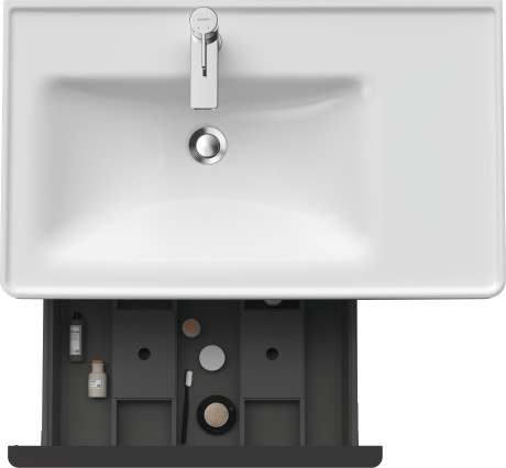 Тумба подвесная под раковину DURAVIT D-Neo DE425800707 784 мм х 452 мм, с выдвижным ящиком и открытой боковой полкой, бетонно-серый матовый
