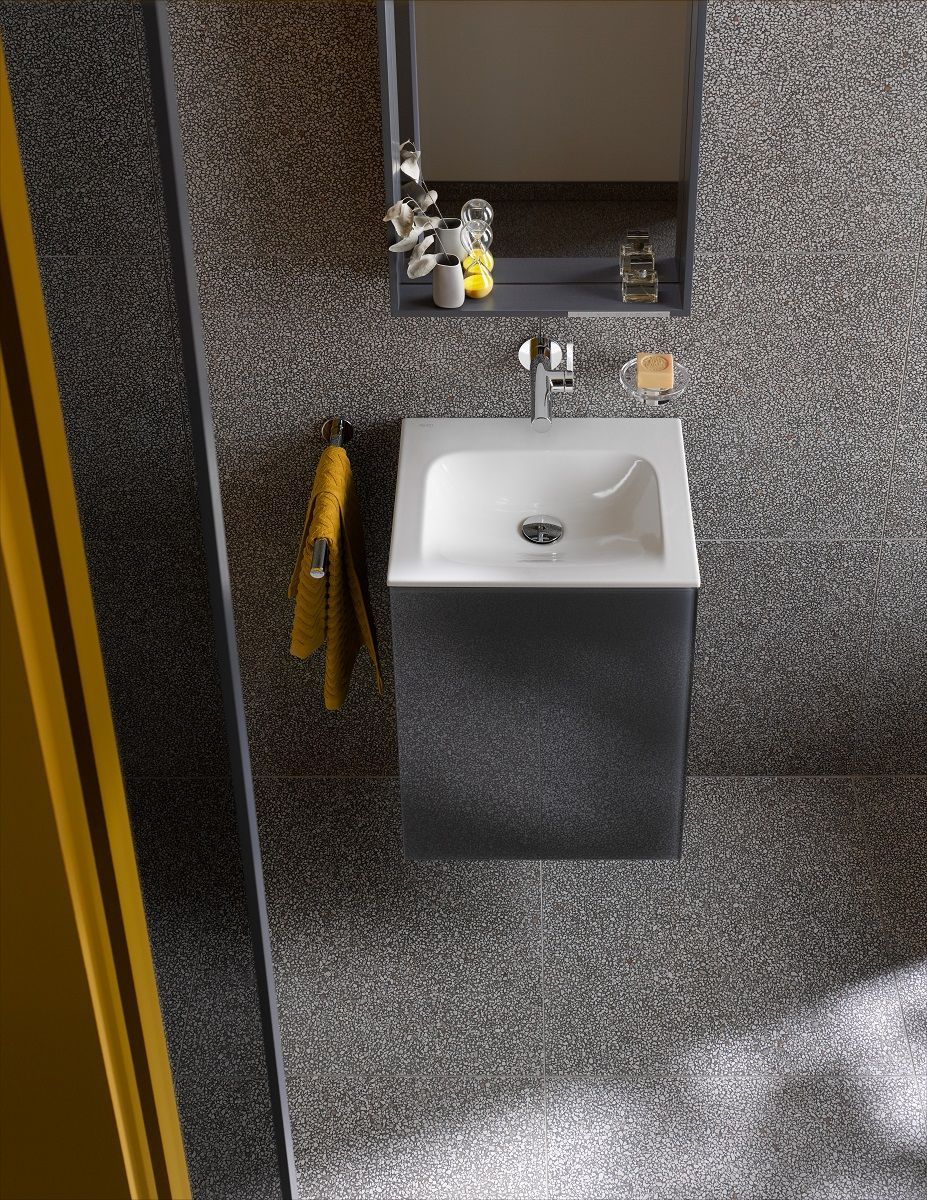 Тумба под умывальник Keuco Plan 32942 110000 корпус лак матовый антрацит, фасад стекло антрацит глянцевый