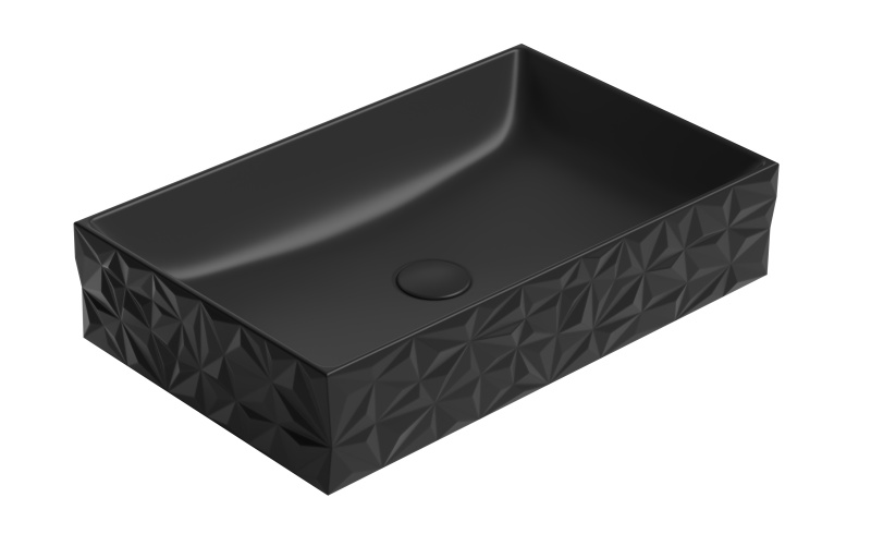 Раковина накладная GSI KUBE X DIAMANTE 944126 600 мм х 370 мм, без отверстия под смеситель, без перелива, цвет Чёрный матовый Ardesia