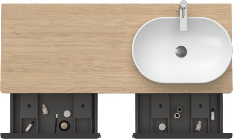 Тумба подвесная под раковину справа DURAVIT D-Neo DE4950R3030 1400 мм х 550 мм, с 2 выдвижными ящиками и открытой полкой, натуральный дуб