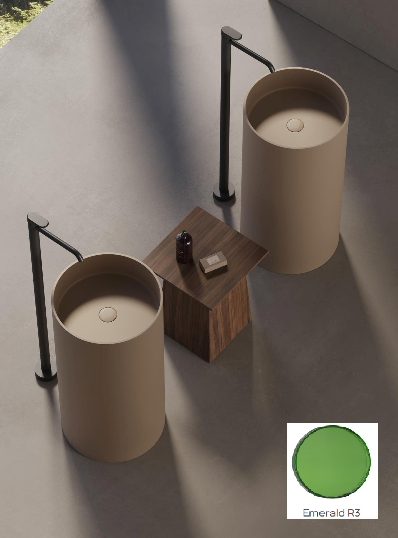 Раковина напольная DEA DESIGN Pedestal Basin  DD2012 450 R3   Ø 450 х 900 мм, из из полимера Glasstech, д/клапан хром, цвет  изумрудно-зеленый   Emerald R3