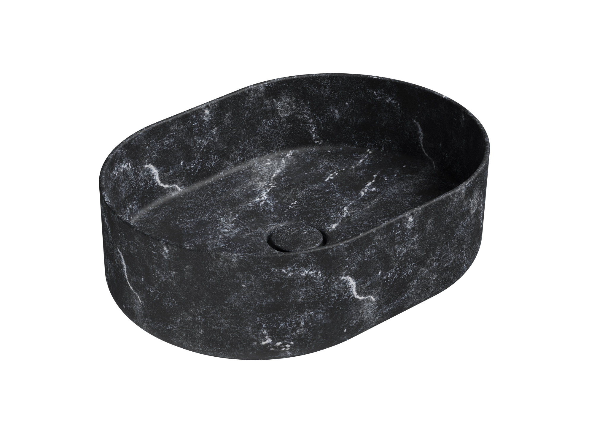 Раковина накладная овальная GSI AltaCeramica AC30236 550 × 400 мм, без отверстия под смеситель, цвет под черный мрамор Marbled black