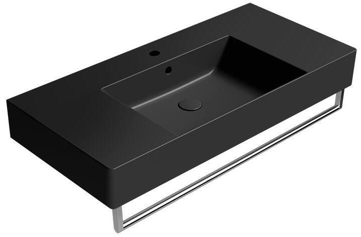 Раковина накладная/подвесная GSI KUBE X 9451126 1000 мм х 470 мм, с 1 отверстием под смеситель, с переливом, без крепежа, цвет Чёрный матовый Ardesia