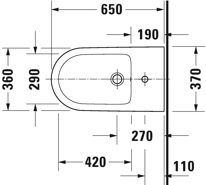 Напольное биде Duravit D-Neo 2294100000 370 мм х 650 мм, c отверстием под смеситель, с переливом, с креплением, белое