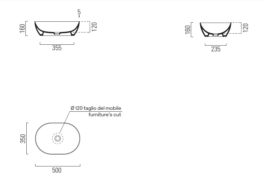 Раковина-чаша накладная овальная GSI PURA 886024 500 мм х 350 мм, без отверстия под смеситель, цвет матовый Blush