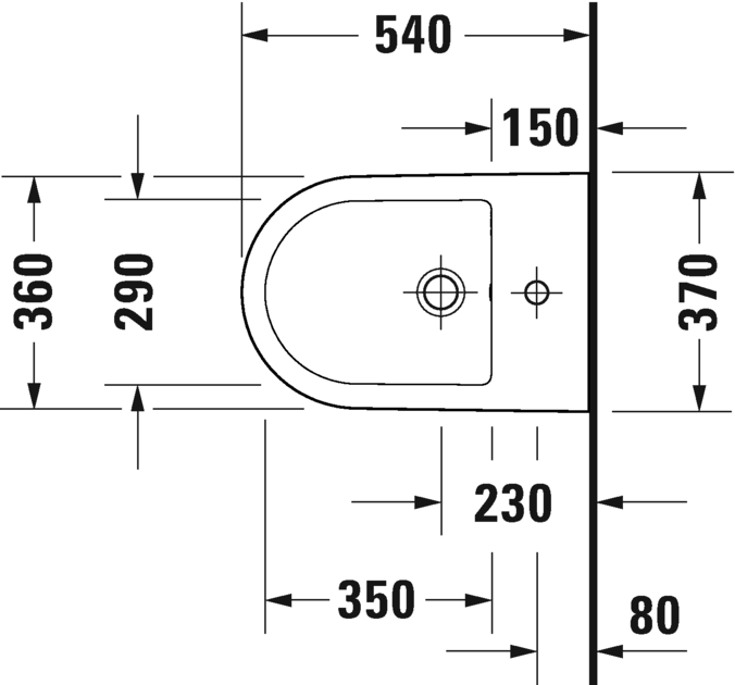 Подвесное биде Duravit D-Neo 2294150000 370 мм х 540 мм, c отверстием под смеситель, с переливом, с креплением Durafix, белое