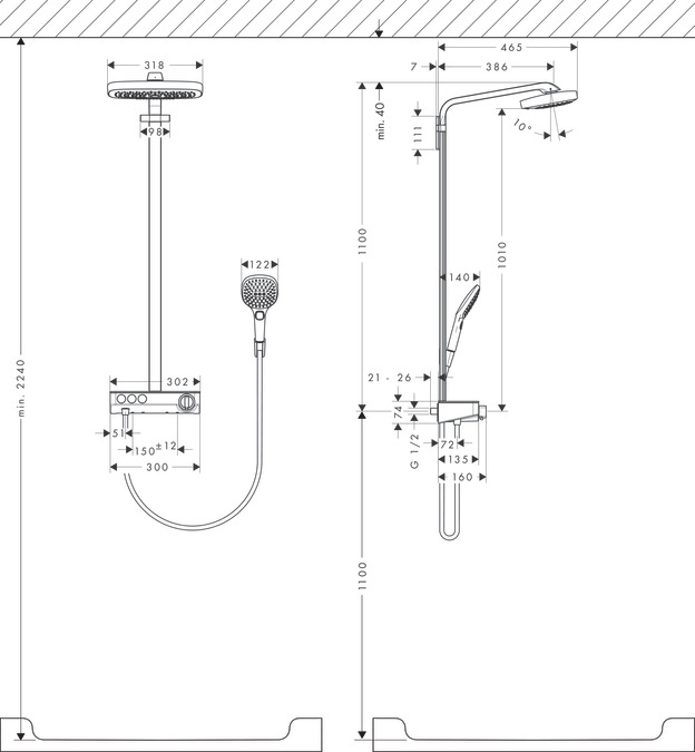 Душевой комплект Hansgrohe Raindance Select Showerpipe E300 3 jet 27127000 с термостатом хром