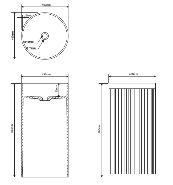 Раковина круглая напольная из композита DEA DESIGN Pedestal Basin DD2801 450 18, размер 450 мм х 450 мм х 900 мм, с донным клапаном, цвет Белый матовый White №18