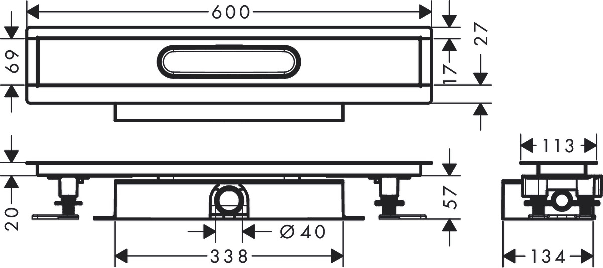 Универсальный полный монтажный набор HANSGROHE RainDrain 56016180 uBox Universal 600 мм, для установки заподлицо линейного слива