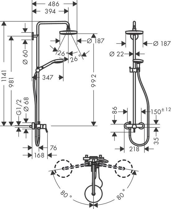 Душевая система Hansgrohe Croma Select S 180 2jet 27255400 с однорычажным смесителем белый/хром