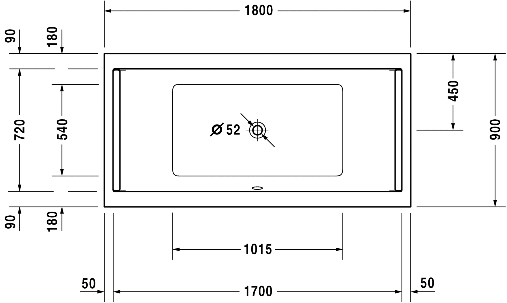 Акриловая ванна Duravit Starck 700339000000000 1800 х 900 c двумя наклонами для спины, встраиваемая версия или версия с панелями, белая