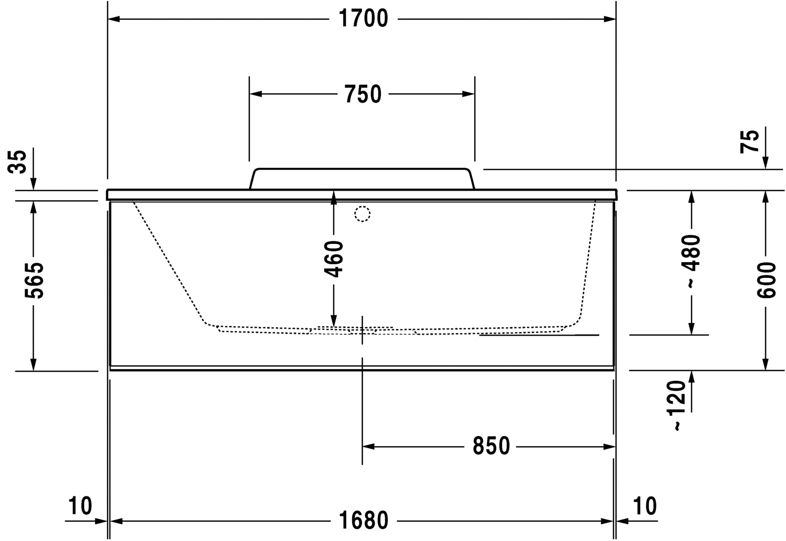 Акриловая ванна Duravit DuraStyle 700296000000000 1700 х 750 c наклоном для спины слева, встраиваемая или с панелями, белая