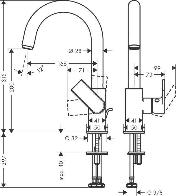 Смеситель для раковины HANSGROHE Vernis Shape 71564000 со сливным гарнитуром, хром