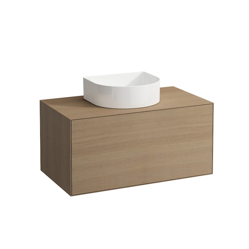 Тумба подвесная  по раковину  Laufen  Boutique  4.0901.3.150.250.1  90см, вырез в центре,  1 ящик, шпон светлый дуб 	