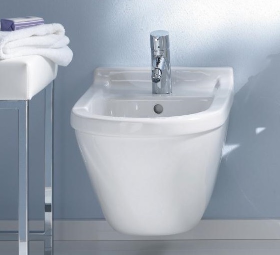Подвесное биде Duravit Starck 3 22801500001 с переливом, с покрытием WonderGliss, с креплением, белое