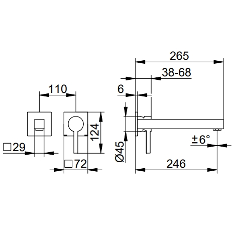 Смеситель для раковины однорычажный KEUCO Edition 90 Square 59116 010202 265 мм, встраиваемый, хром