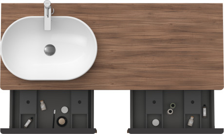 Тумба подвесная под раковину слева DURAVIT D-Neo DE4950L7979 1400 мм х 550 мм, с 2 выдвижными ящиками и открытой полкой, орех натуральный