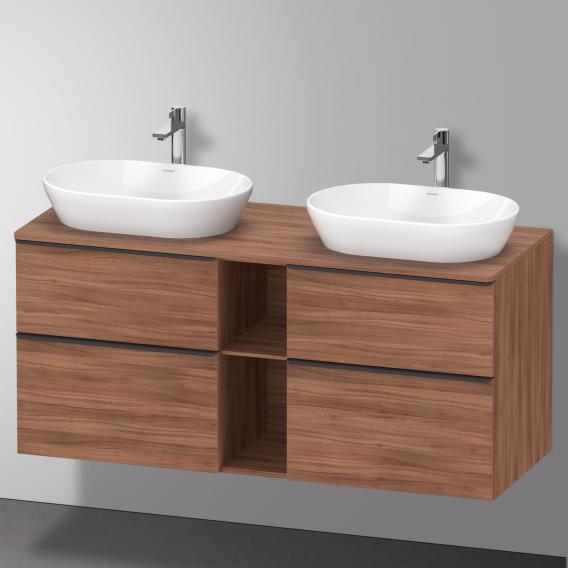 Тумба подвесная под две раковины DURAVIT D-Neo DE4970B7979 1400 мм х 550 мм, с 2 выдвижными ящиками, 2 выдвижными отделениями и открытой полкой, орех натуральный